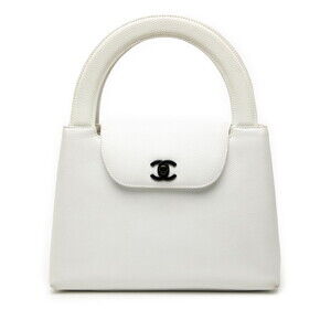 CHANEL Coco Mark Handbag White Leather Women's